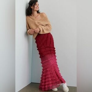 Anthropologie Seen Worn Kept Maroon Tulle Maxi Skirt sz L